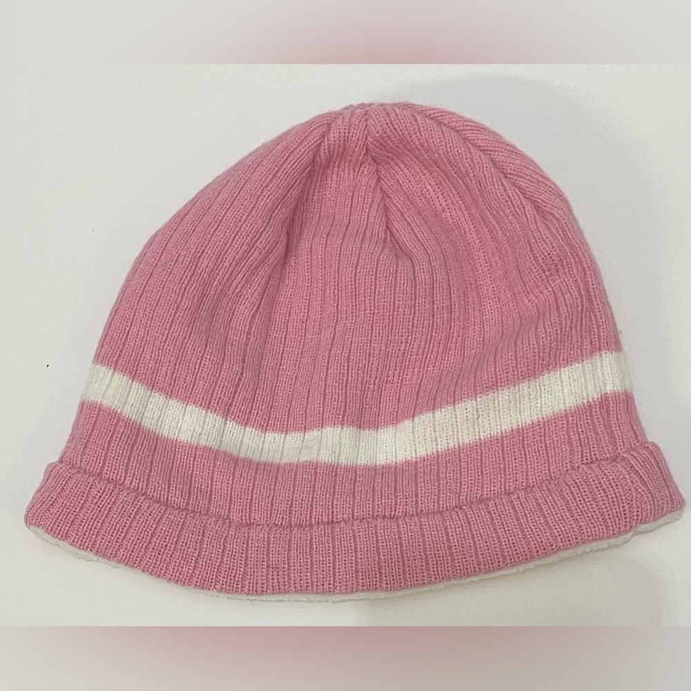 3/$10 Pink Knit Beanie with White Stripe